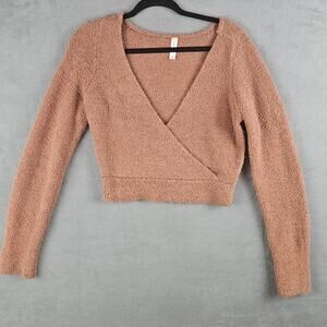 Daily Practice Cropped Sweater Medium Brown Long Sleeve Cozy Top